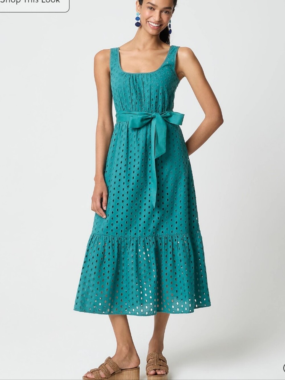 J Crew Factory Eyelet belted midi dress CUt88 Size 6 NWT Teal
